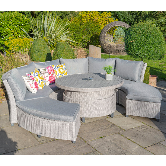 Read more about Otka outdoor curved adjustable lounge dining set in grey