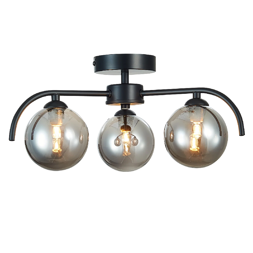 Read more about Otley 3 light smoked globe pendant light in matt black