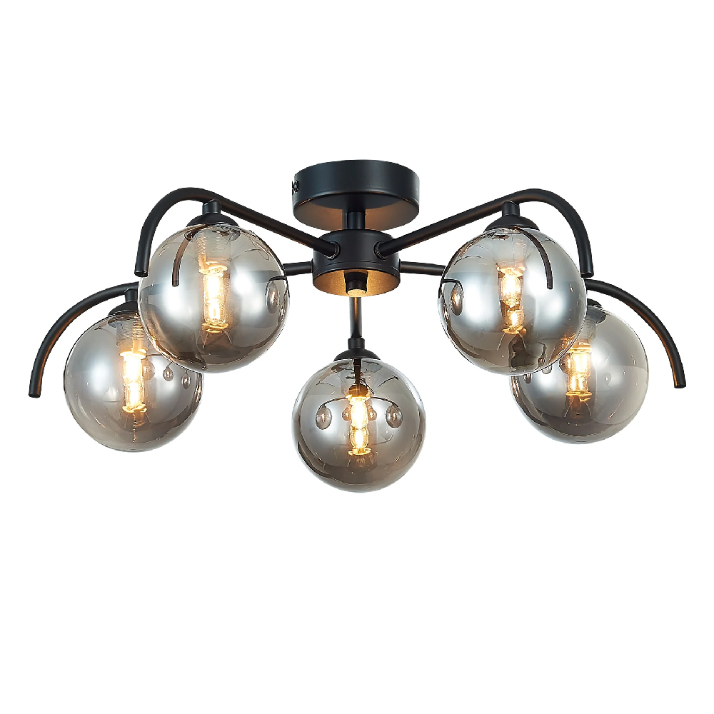 Read more about Otley 5 light smoked globe pendant light in matt black
