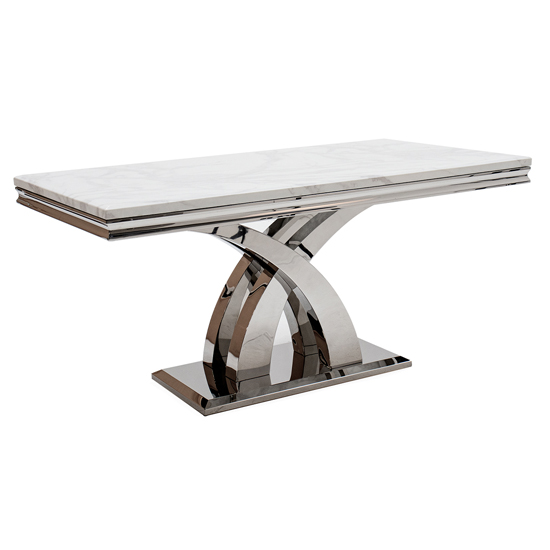 Read more about Ottava small marble dining table with metal base in bone white