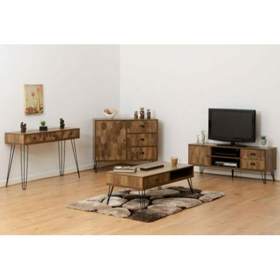 Otelia Wooden TV Unit In Medium Oak Effect And Black