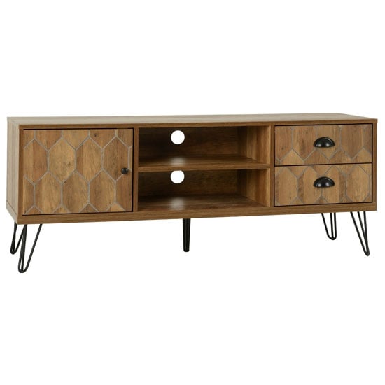 Otelia Wooden TV Unit In Medium Oak Effect And Black Furniture
