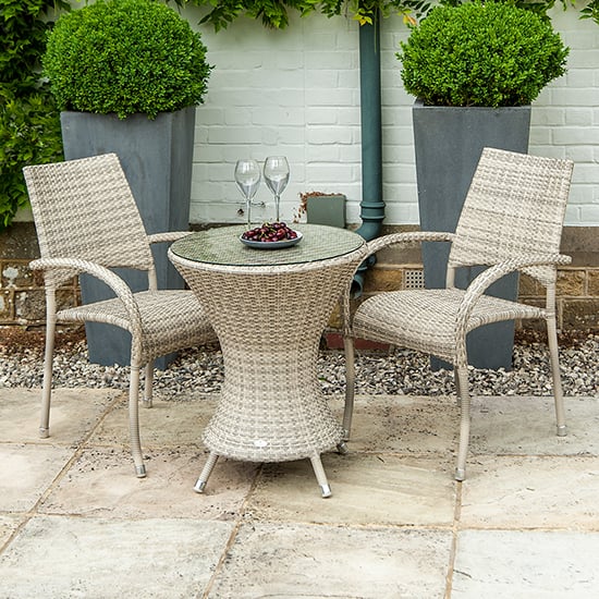 Product photograph of Ottery 600mm Glass Bistro Table With 2 Fiji Armchairs In Pearl from Furniture in Fashion
