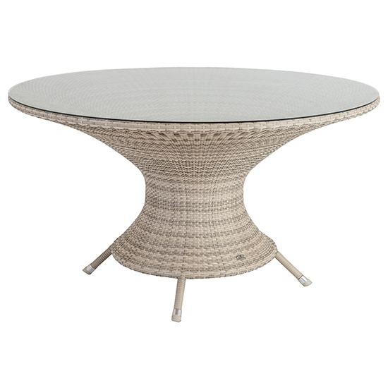 Read more about Ottery outdoor wave round 1300mm glass dining table in pearl