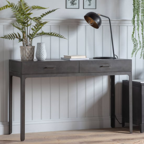 Ottistra Wooden Study Desk With 2 Drawers In Dark Grey