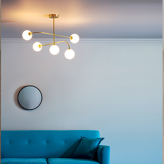 Otto 5 Lights Glass Semi Flush Ceiling Light In Brushed Brass