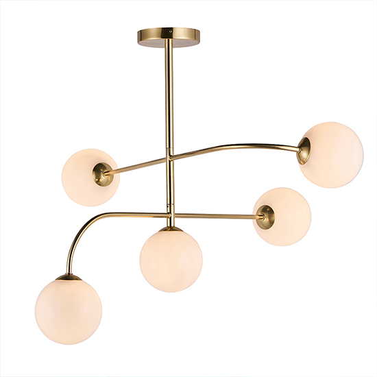 Otto 5 Lights Glass Semi Flush Ceiling Light In Brushed Brass