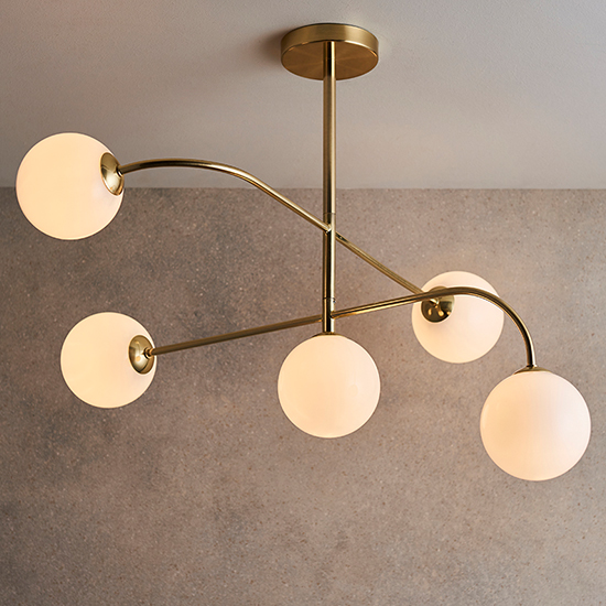 Product photograph of Otto 5 Lights Glass Semi Flush Ceiling Light In Brushed Brass from Furniture in Fashion