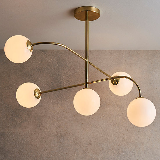 Otto 5 Lights Glass Semi Flush Ceiling Light In Brushed Brass