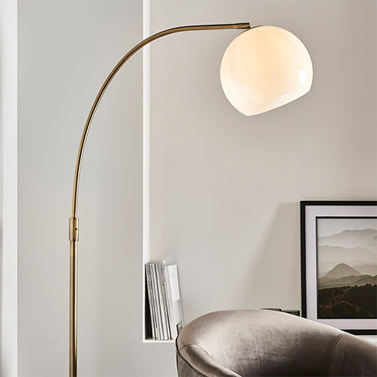Otto Gloss White Glass Shade Floor Lamp In Antique Brass_2
