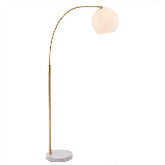 Otto Gloss White Glass Shade Floor Lamp In Brushed Brass