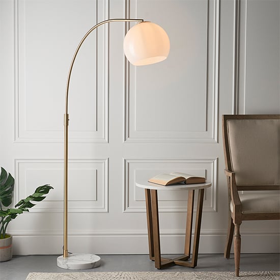 Read more about Otto gloss white glass shade floor lamp in brushed brass