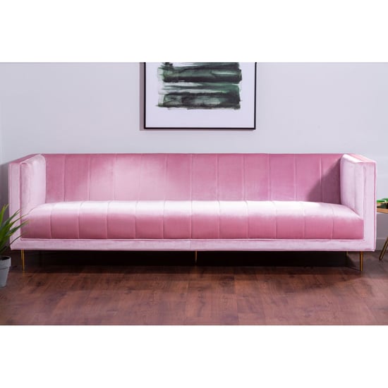 Product photograph of Otyliya Upholstered Velvet 3 Seater Sofa In Pink from Furniture in Fashion