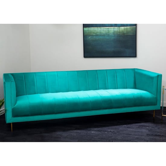 Product photograph of Otyliya Upholstered Velvet 3 Seater Sofa In Teal from Furniture in Fashion