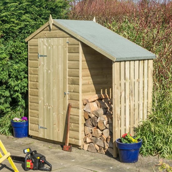 Read more about Outlane wooden 4x3 garden shed with lean to in natural timber