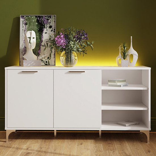 Product photograph of Ouverte Wooden Sideboard In Satin White With Led Lights from Furniture in Fashion
