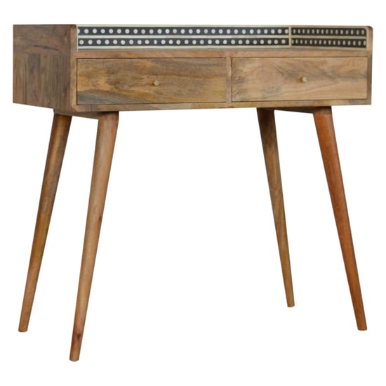 Read more about Ouzel wooden console table in bone inlay gallery back and oak