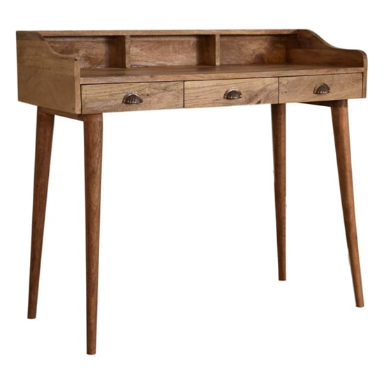 Read more about Ouzel wooden gallery back study desk in oak with cable access