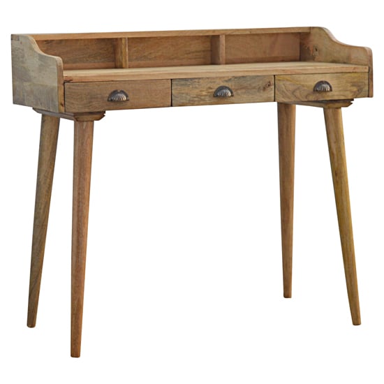 Read more about Ouzel wooden gallery back study desk in oak ish with 3 drawers