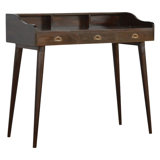 Read more about Ouzel wooden gallery back study desk in walnut with 3 drawers