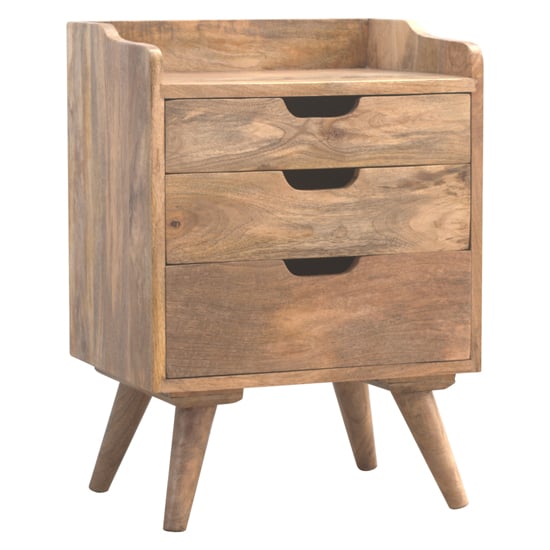 Photo of Ouzel wooden gradient gallery back bedside cabinet in oak ish