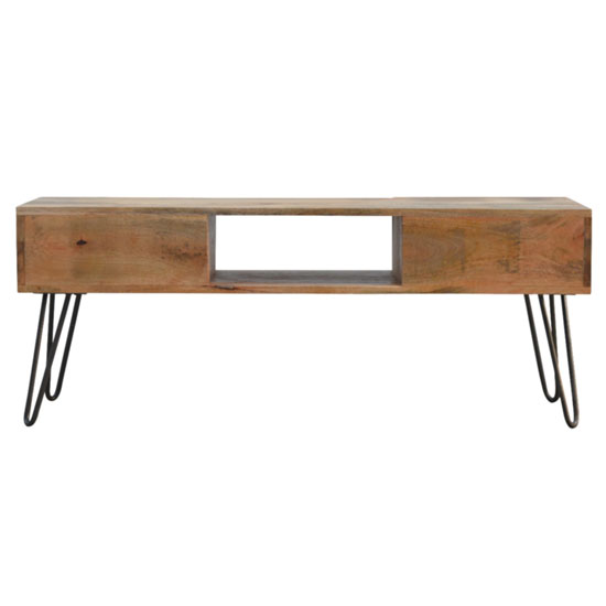Ouzel Wooden TV Stand In Oak Ish With Iron Base_4