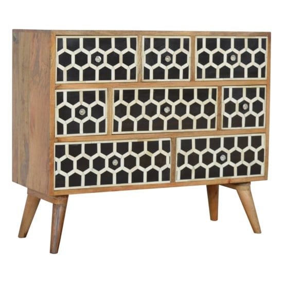 Photo of Ouzo wooden chest of drawers in bone inlay and oak with 8 drawer