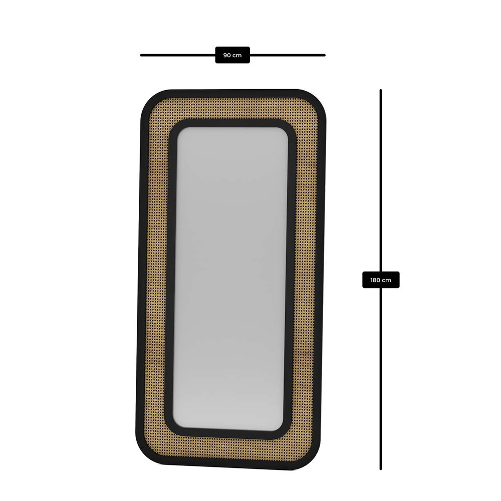 Ova Glass Cheval Mirror in Black Wooden Frame