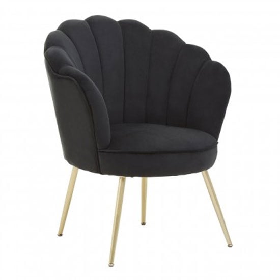 Ovaley Velvet Scalloped Accent Chair In Black