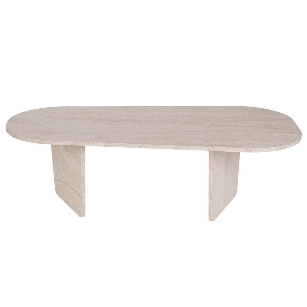 Sento Oval Wooden Coffee Table in Travertine Marble Effect