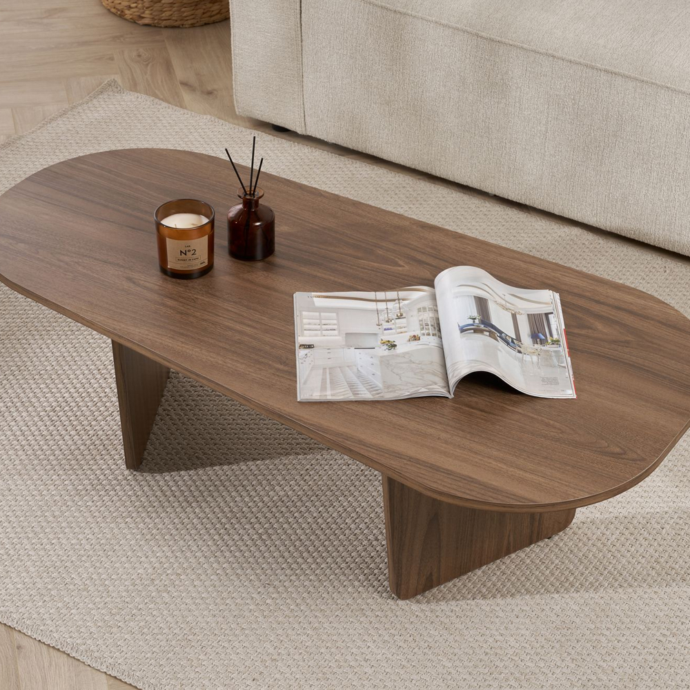 Sento Oval Wooden Coffee Table in Walnut