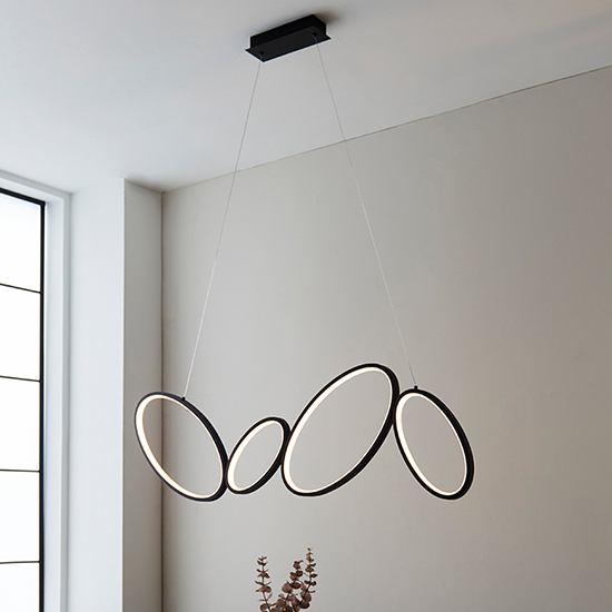 Product photograph of Ovals Led 4 Lights Linear Pendant Light In Textured Black from Furniture in Fashion