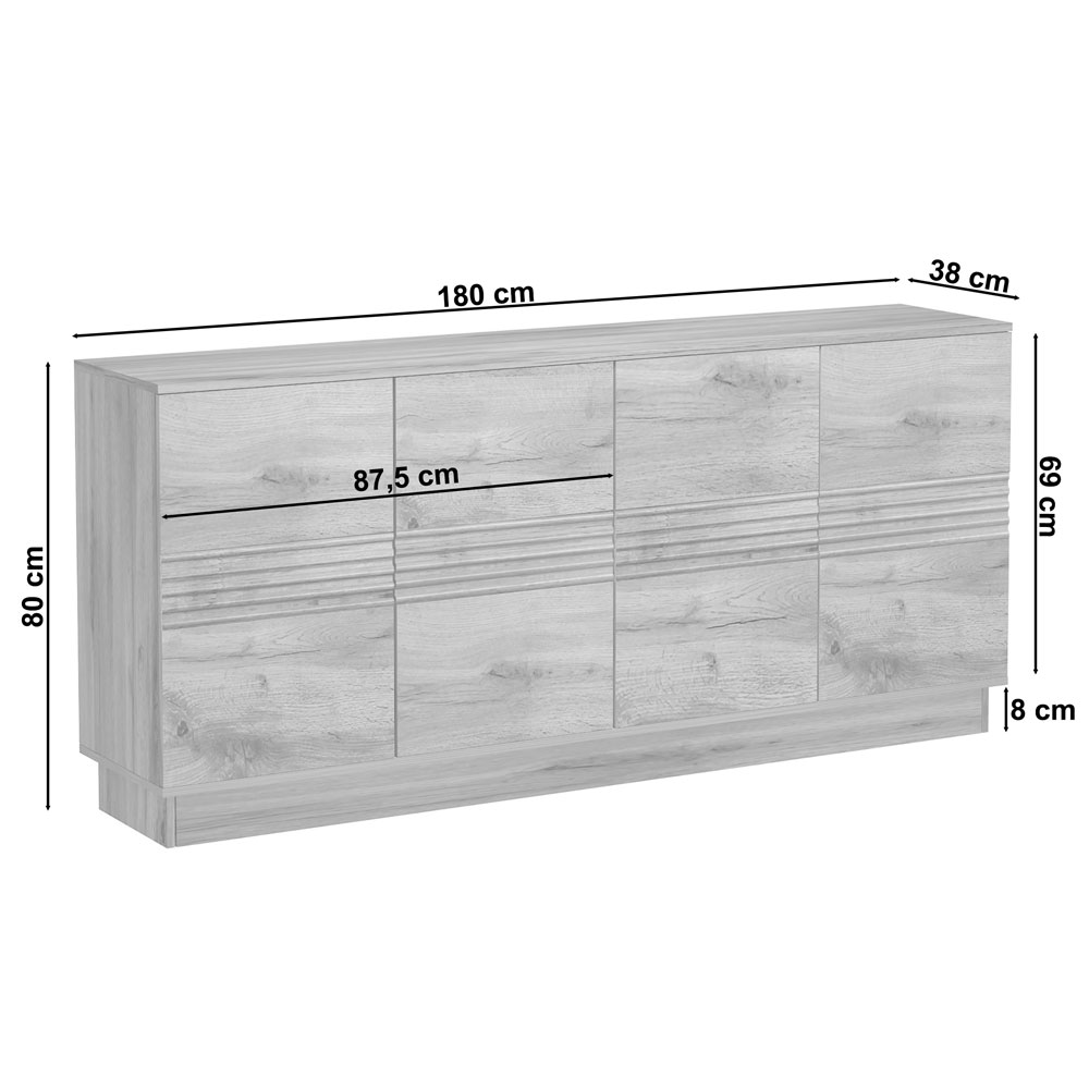 Ovarin Wooden Sideboard with 4 Doors in Wotan Oak