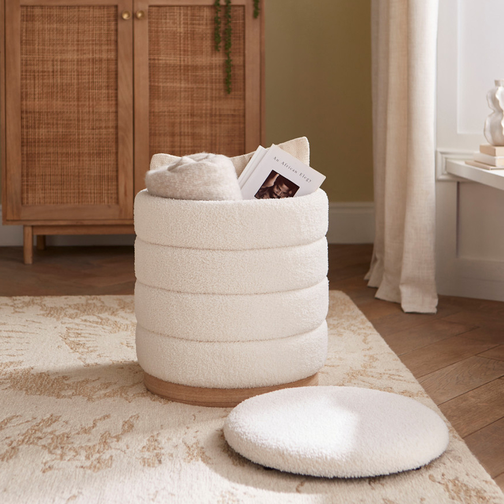 Ovario Fabric Storage Stool in Cream
