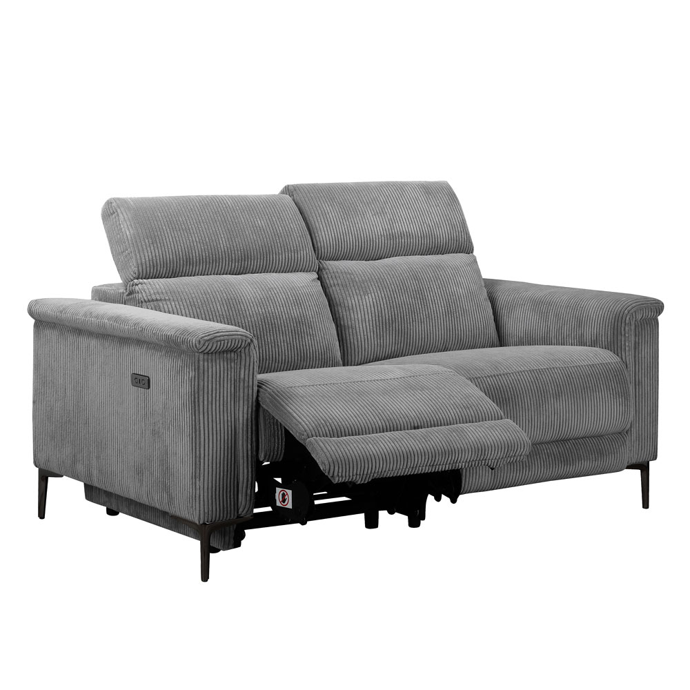 Ovaris Fabric Electric Recliner 2 Seater Sofa in Grey