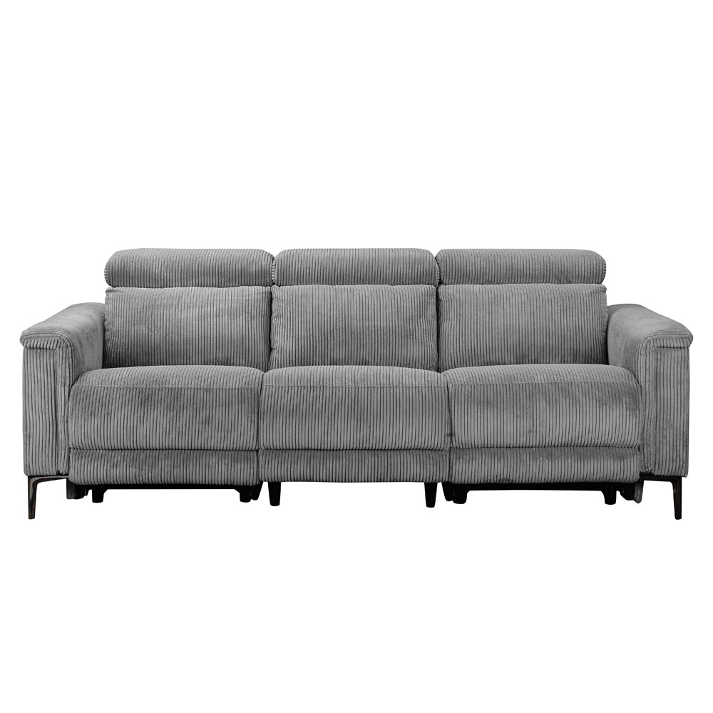 Ovaris Fabric Electric Recliner 3 Seater Sofa in Grey