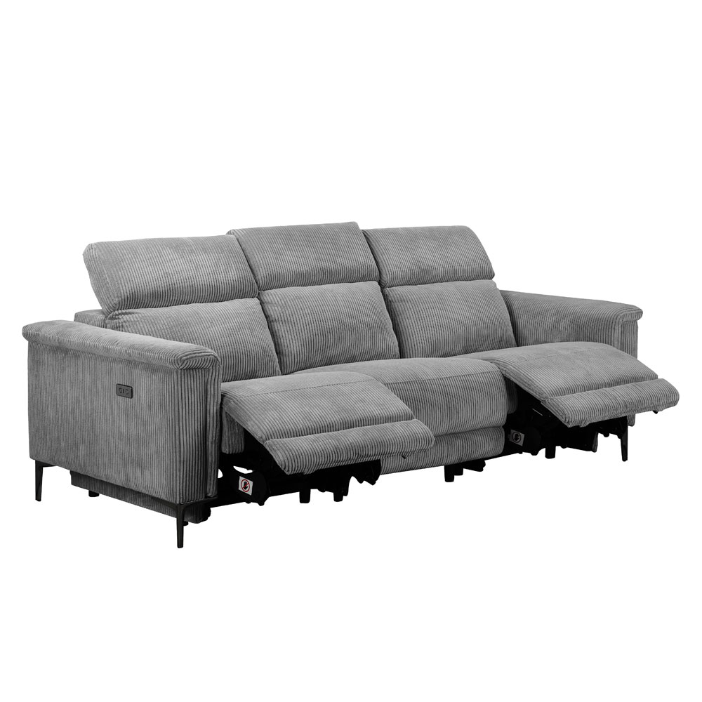 Ovaris Fabric Electric Recliner 3 Seater Sofa in Grey