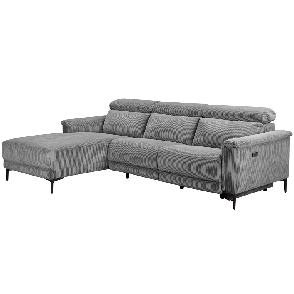 Ovaris Fabric Electric Recliner L Shape Sofa in Grey