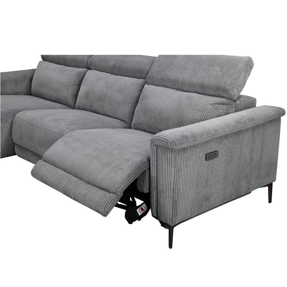Ovaris Fabric Electric Recliner L Shape Sofa in Grey
