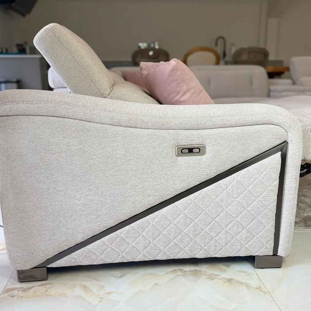 Ovaron Fabric Electric Recliner Corner Sofa in Beige