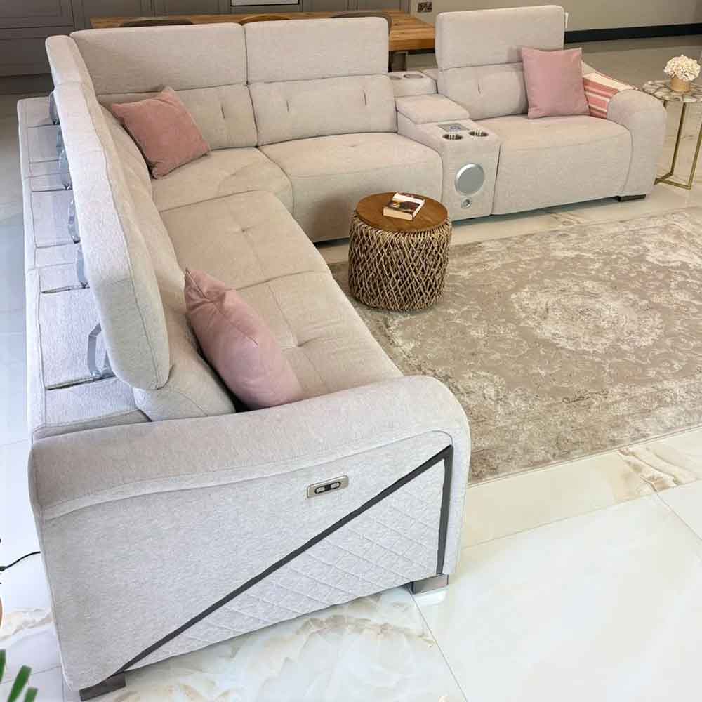 Ovaron Fabric Electric Recliner Corner Sofa in Beige