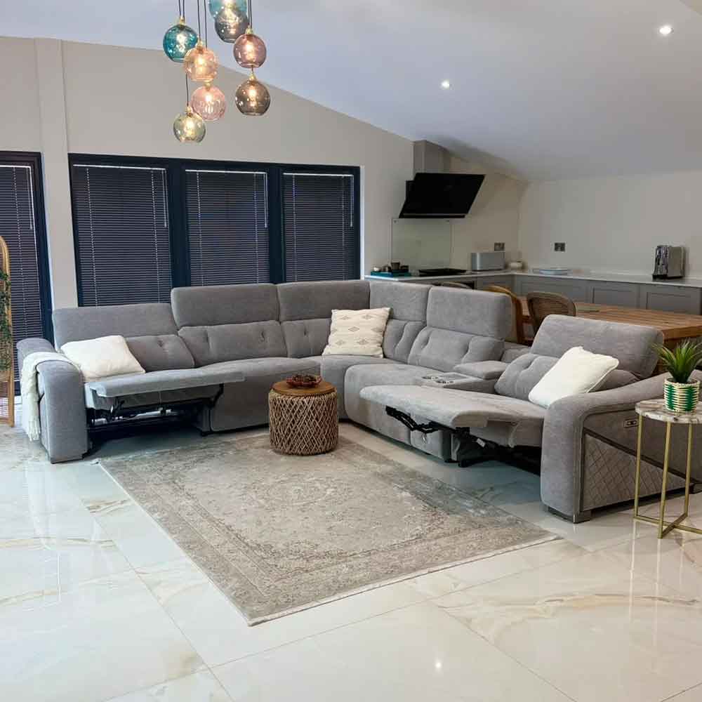 Ovaron Fabric Electric Recliner Corner Sofa in Grey