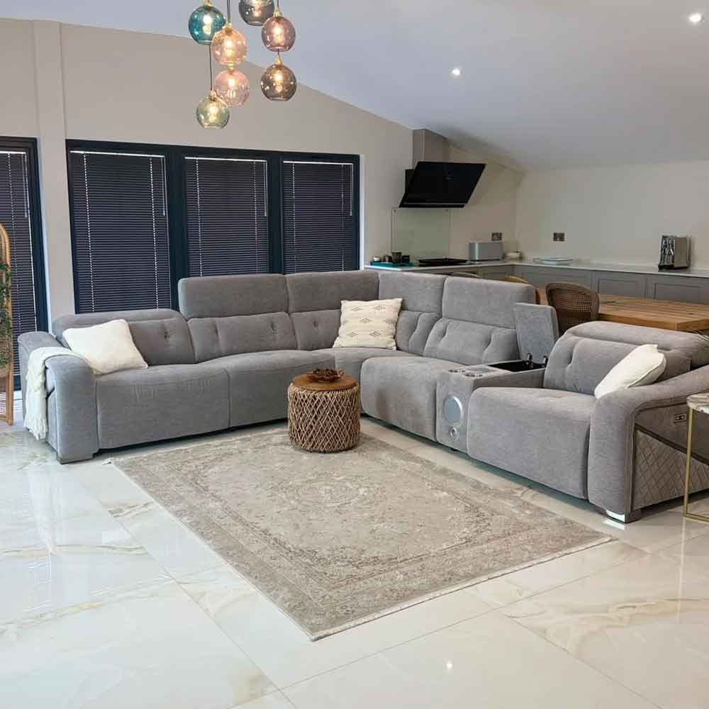 Ovaron Fabric Electric Recliner Corner Sofa in Grey