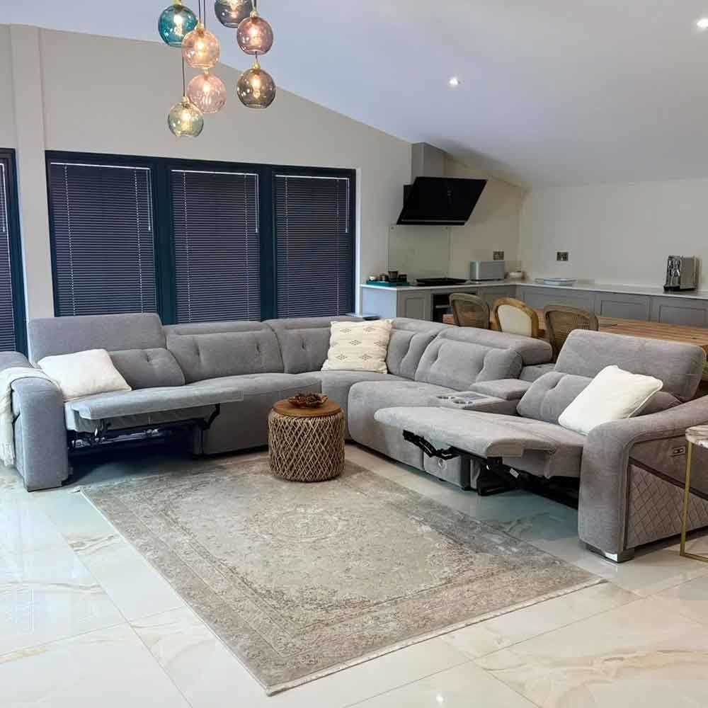 Ovaron Fabric Electric Recliner Corner Sofa in Grey