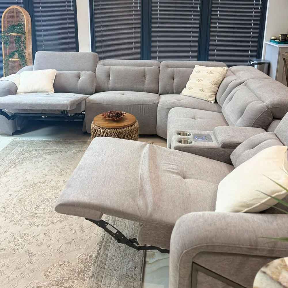 Ovaron Fabric Electric Recliner Corner Sofa in Grey