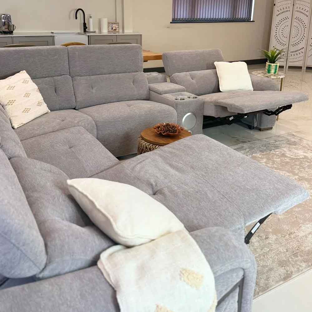 Ovaron Fabric Electric Recliner Corner Sofa in Grey