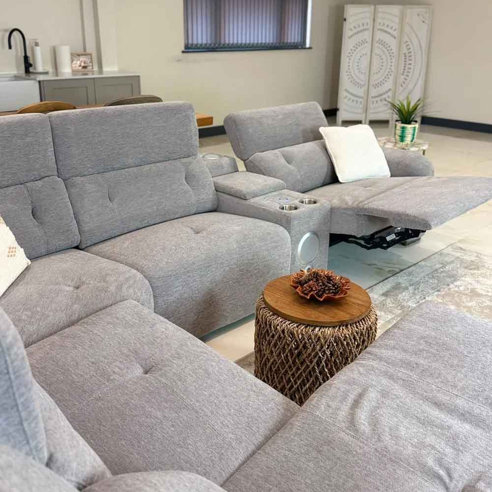 Ovaron Fabric Electric Recliner Corner Sofa in Grey