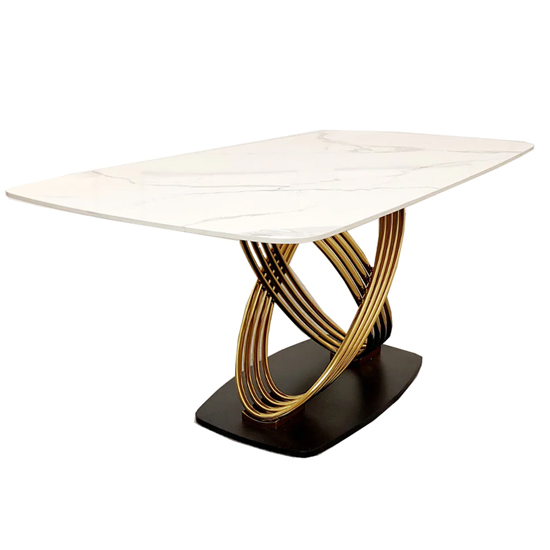 Photo of Ovell rectangular sintered stone top dining table in polar white