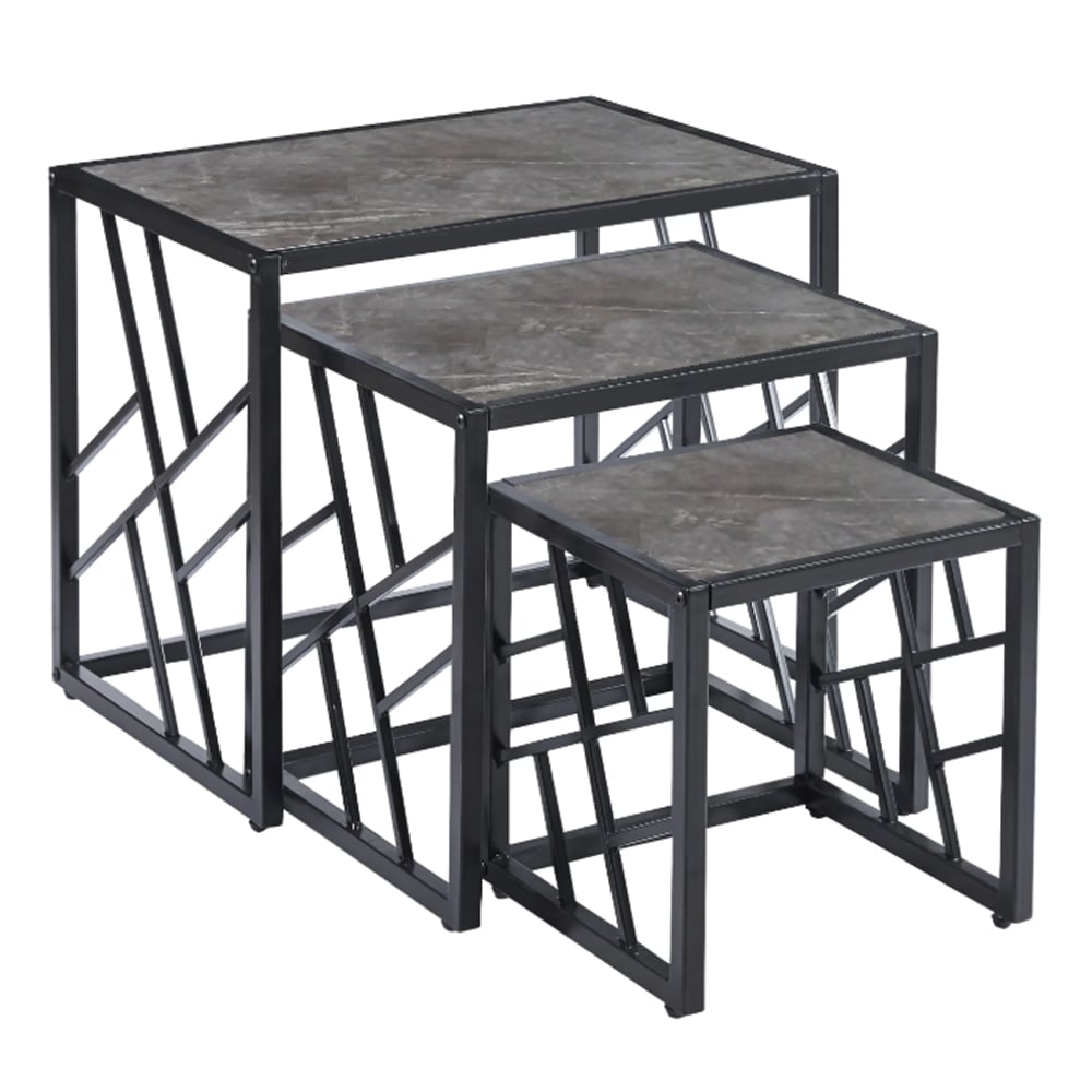 Read more about Ovid gloss grey marble effect nest of 3 tables with black frame