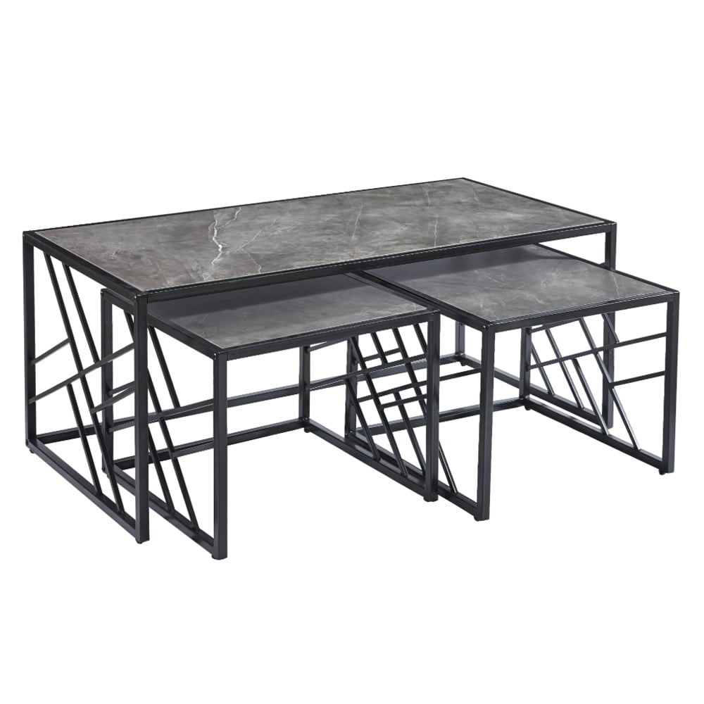 Read more about Ovid gloss grey marble effect nesting coffee tables with black frame